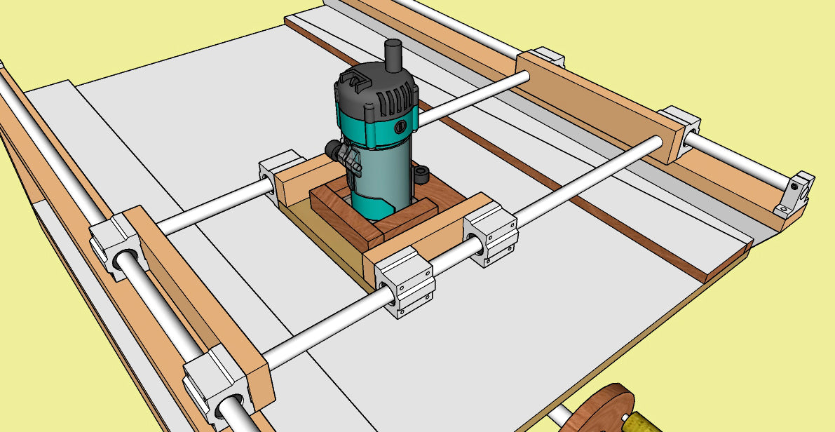 Projeto para aplainar madeira usando tupia - sistema com rolamento linear pillow block