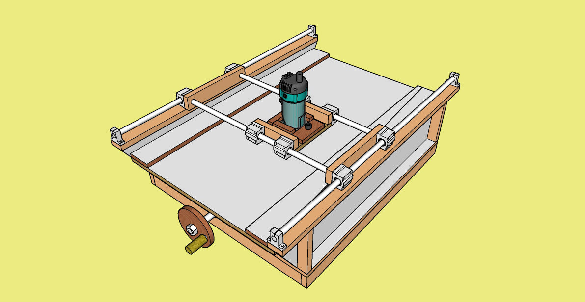 Projeto para aplainar madeira usando tupia - sistema com rolamento linear pillow block