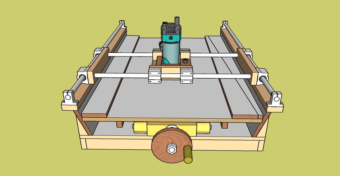 Projeto para aplainar madeira usando tupia - sistema com rolamento linear pillow block